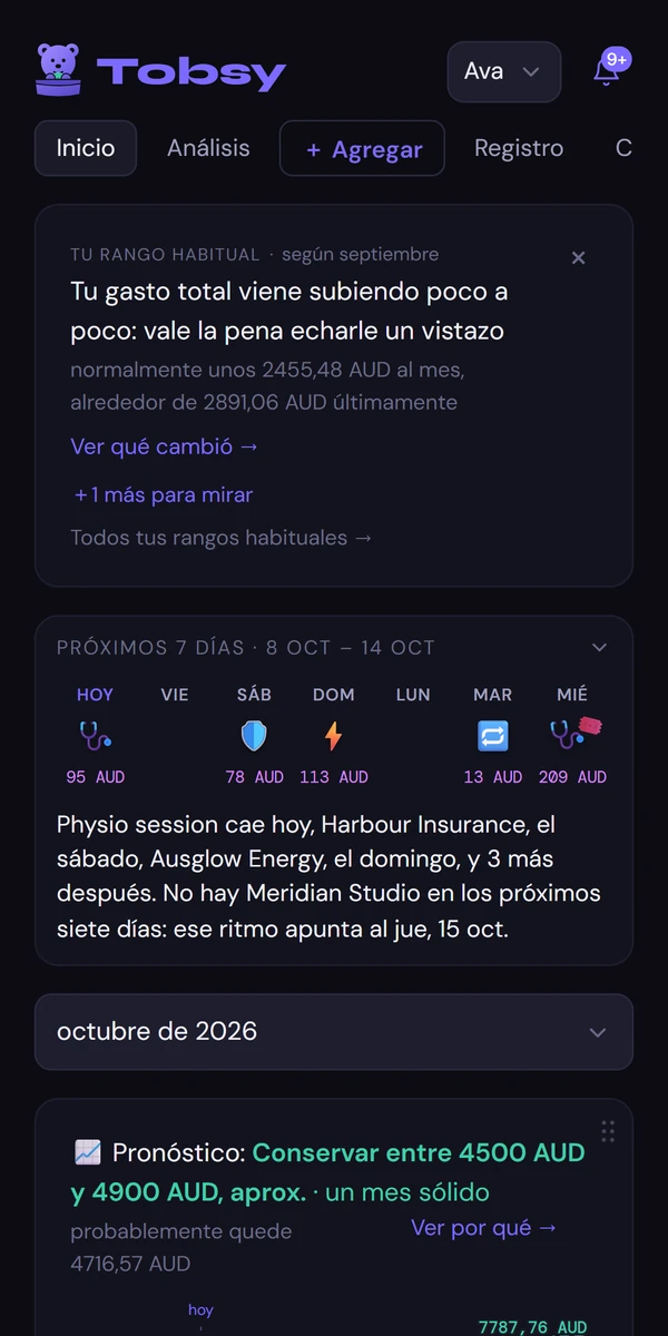 Tobsy’s Home screen in Spanish.